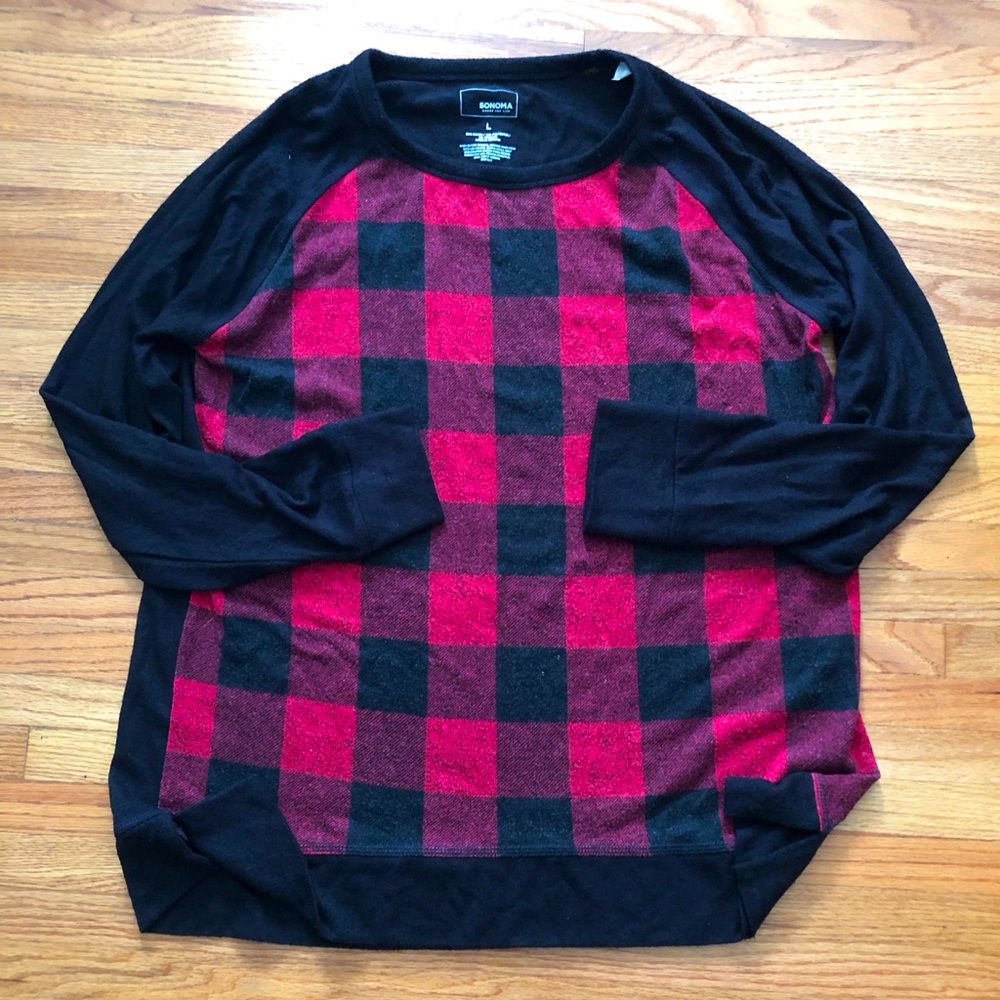 Sonoma Red n Black Checkered Front Only Sweatshirt - Picture 3 of 7